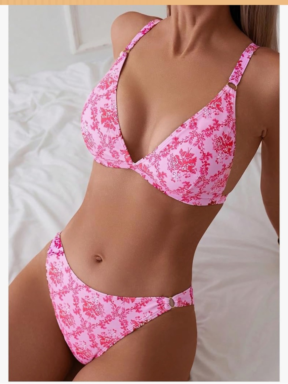 Zaful NEW Pink Floral Bikini Set XL Triangle Top Two Piece Swimsuit